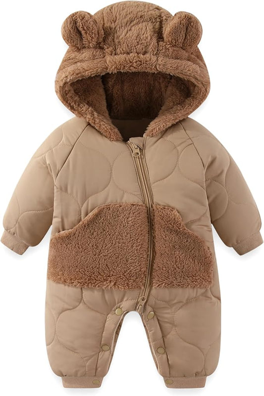 JiAmy Baby Snowsuit Newborn Winter Clothes Coat Romper Windproof Fleece Hat Zipper Baby Bear Outfit-CubbioJoy