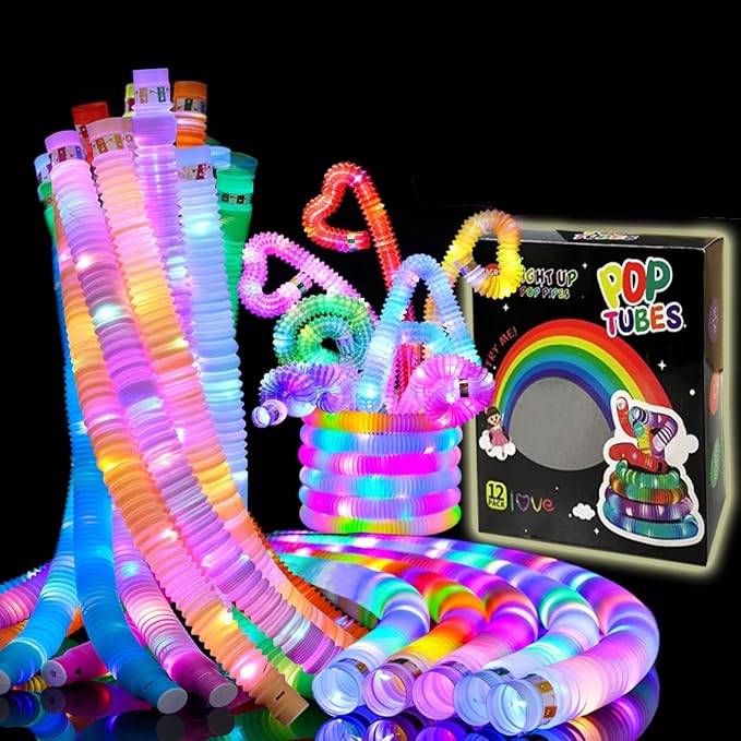 48 PCS Glow in The Dark Party Supplies, Light Up LED Pop Tubes, Glow Sticks Sensory Toys Birthday Party Favors for Kids, Light Up Toys Goodie Bag Stuffers Gifts Prize-CubbioJoy