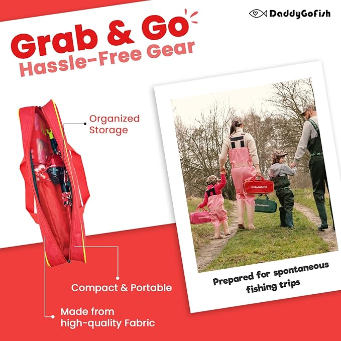 DaddyGoFish Kids Fishing Pole - Rod Reel Combo Tackle Box Starter Set - First Year Small Gear Kit for Boys Girls Toddler Youth Age Beginner Little Children-CubbioJoy