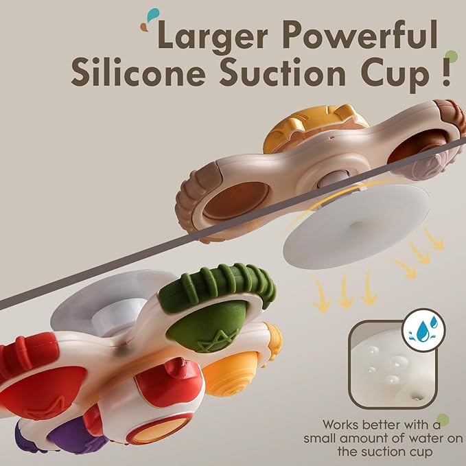 ALASOU 3PCS Pop Suction Cup Spinner Toys for 1 Year Old Boy Girl|Novelty Spinning Tops Toddler Toys Age 1-2|Sensory Baby Bath Toy for Toddlers 1-3|12 18 Months Boy Birthday Gift for Infant-CubbioJoy