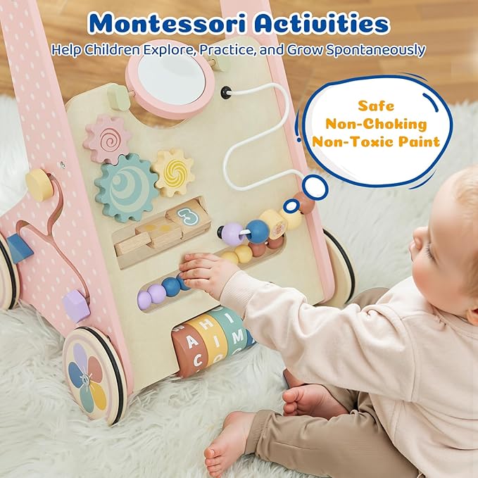 Baby Push Walker for Baby Boy 6-12 Months, Wooden Baby Walker Push Toy, Learning to Walk, Baby Walkers for Girls, Montessori Walker Toy with Wheels-CubbioJoy