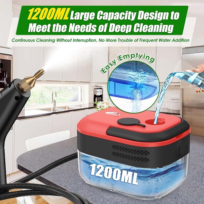 7-in-1 Handheld Steam Cleaner, 2200W High Pressure Steam Cleaner, 1.2L Portable Car Steam Cleaner for Home Kitchen, Bathroom, floor and Car Cleaning, 10s Fast Heating High Pressure Steam Cleaning, Red-CubbioJoy