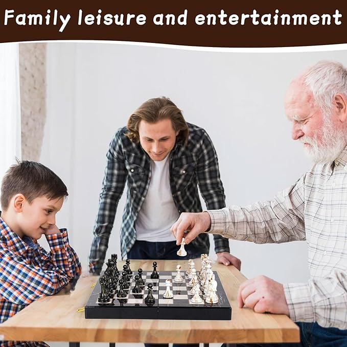 15" Large Chess Set for Adults with Weighted Acrylic Chess Pieces 3.5" King & Portable Folding Marbling Wooden Chess Board Travel Chess Sets Family Board Game Gift – Elegant Classic Chess Game-CubbioJoy