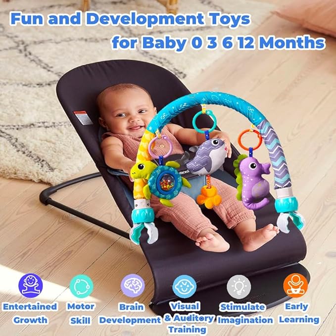 Baby Stroller Arch Toys, Crib Mobile for Infants Adjustable Bassinet Mobile with Universal Clamp, Activity Toy Bar for Bouncer Newborn CarSeat Stroller Toy Sense Toys for Baby 0 6 12 Months-CubbioJoy