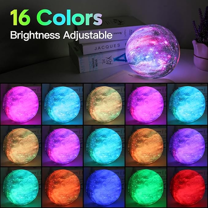 BRIGHTWORLD Moon Lamp Galaxy Lamp 5.9 inch 16 Colors LED 3D Moon Light, Remote & Touch Control Moon Night Light Gifts for Girls Boys Kids Women Birthday-CubbioJoy