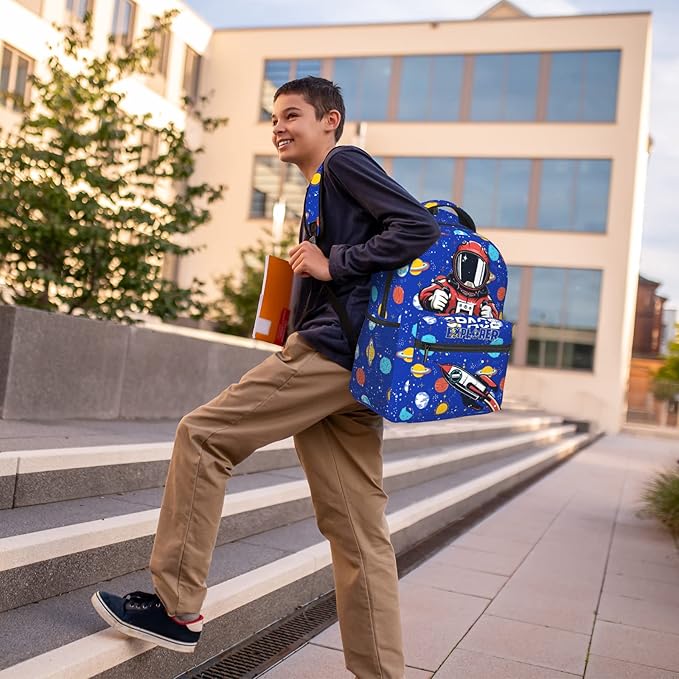 Astronaut Planet Space Backpack For Boys Girls Kids Navy Blue Rocket Spacecraft Book Bag Funny Galaxy Planet Universe Backpack For Kids Boys Girls For School Travel Hiking-CubbioJoy