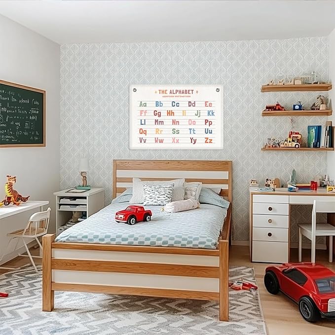 Alphabet Banner Playroom Decor Wall Hanging, Playroom Wall Decor Banner Flag, ABC Chart for Wall for Toddlers, Wall Flag Nursery Bedroom Toddler Room Decor Classroom Decorations, Banner for Room-CubbioJoy