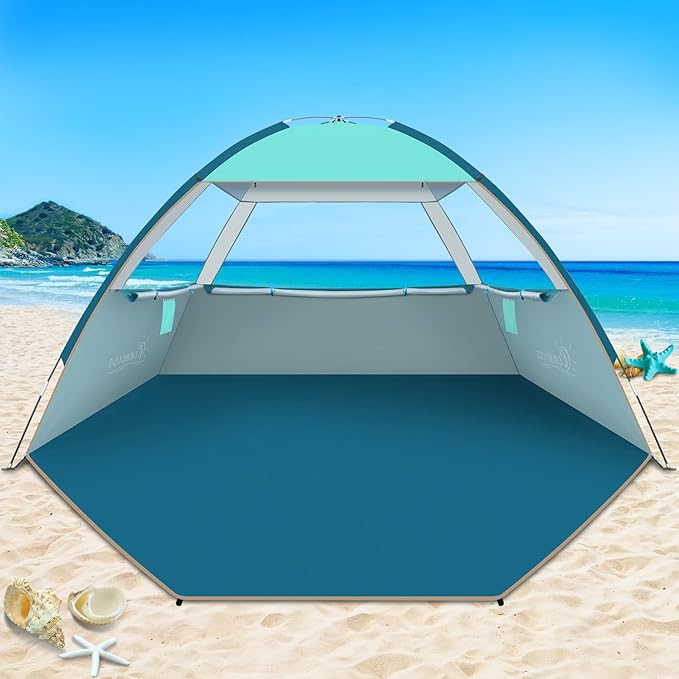 COMMOUDS Beach Tent Sun Shade for 3/4-5/6-7/8-10 Person, UPF 50+ Beach Sun Shelter Canopy Tent, Lightweight, Easy Set Up and Carry-CubbioJoy