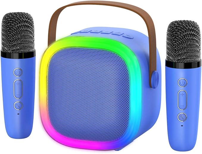 Karaoke Machine for Kids Adults, Portable Bluetooth Speaker with Wireless Microphones and LED Lights, Kids Toys Birthday for Girls and Boys Ages 4,5,6,7,8,9,10,11,12+ Years, Home Party-CubbioJoy