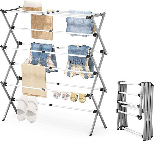 APEXCHASER Drying Rack Clothing, Clothes Drying Rack Foldable, Laundry Drying Rack Expandable, Small Clothe Hanger for Baby Clothes Towels Bibs, Socks, Clothes Airer for Indoor Outdoor Use, White/Grey-CubbioJoy