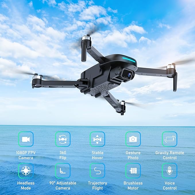 Drone with Camera, 1080P HD FPV Drone with Brushless Motor, One Key Take Off/Landing, Altitude Hold, Gesture Selfie, 3D Flips, 2 Batteries, Drones for Kids 14+-CubbioJoy