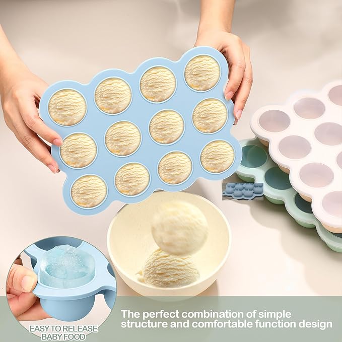 3 Pcs Baby Food Storage Container 12 Cup Silicone Baby Food Freezer Tray with Lid Stackable Reusable Silicone Freezer Tray for Food Vegetable Fruit Puree and Breast Milk(Colorful)-CubbioJoy