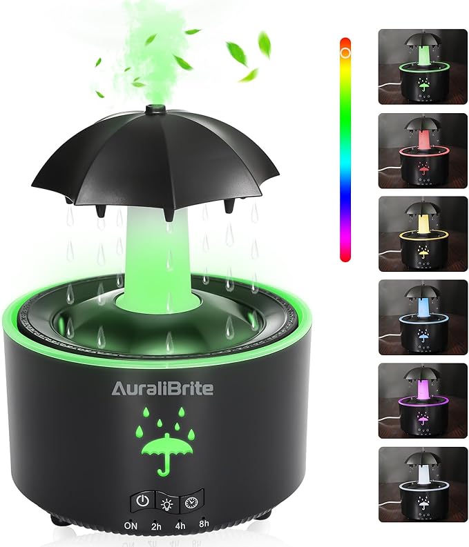 Aesthetic 2-in-1 Humidifier Oil Diffuser with Rotating Raindrop & 7 LED Mood Lights,Cool Mist Humidifier Quiet Variable Mist for up to 24 Hrs,Easy to Fill & Clean, Auto Shut-Off-CubbioJoy