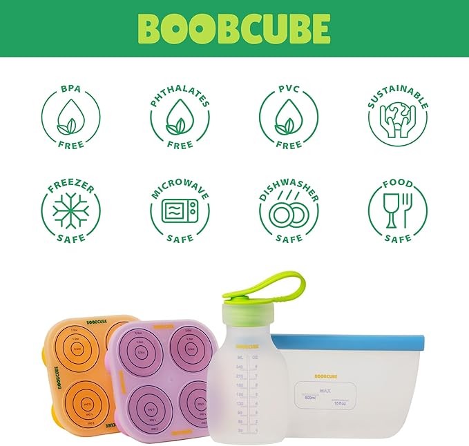 Breastmilk Storage Reusable Freezer Trays with Lid l Baby Food Cube 4pcs Complete Kit l 0.5/1/2 Oz Silicone Tray l Ultra Leak-Proof Breastmilk Kit l Reusable Bags-CubbioJoy