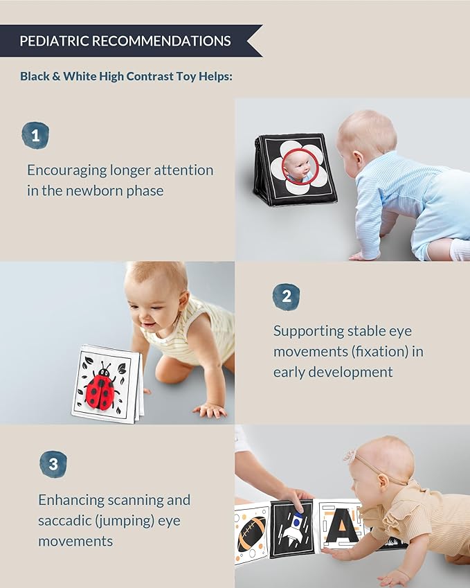 Infinno High Contrast Baby Toys for Newborn, Tummy Time Mirror Black and White Toys for 0-6 Months, Visual Sensory for Infant 0-3-6 Months, Newborn Baby Registry Essential Stuffers-CubbioJoy