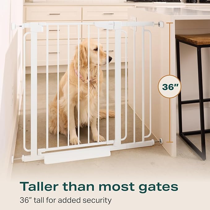 Cumbor 36" Extra Tall Baby Gate for Stairs, 29.7-57" Extra Wide Dog Gate for Doorways Hallways, Pressure Mounted Child Gate for Wide Opening, Auto Close Personal Safety for Babies and Pets, White-CubbioJoy