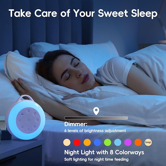 b&h Portable White Noise Machine with Night Light - Sound Machine for Baby, Bluetooth Speaker, 24 Soothing Sounds, 9 Colors Light, Timer, Rechargeable Sleep Machine for Home and Travel-CubbioJoy