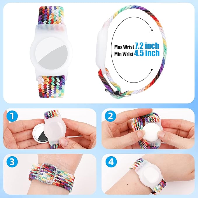 Bracelet for Kids Compatible with AirTag, Nylon Stretch Braided Air Tag Wristband, Protective Case for Airtag GPS Tracker Holder, Adjustable Elastic Watch Band for Toddler Child Elder (Rainbow)-CubbioJoy