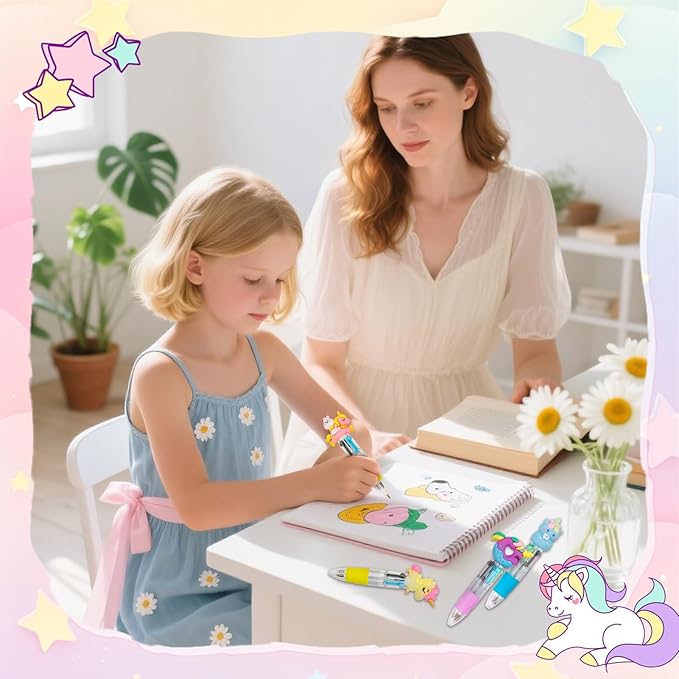 30Pcs Mini Multicolor Pens in One 4-in-1 Cute Pens Bulk for Kids, Ballpoint Pen for Birthdays and Children's Parties, Fun Gifts Assorted Ink Kawaii Pen(unicorn)-CubbioJoy