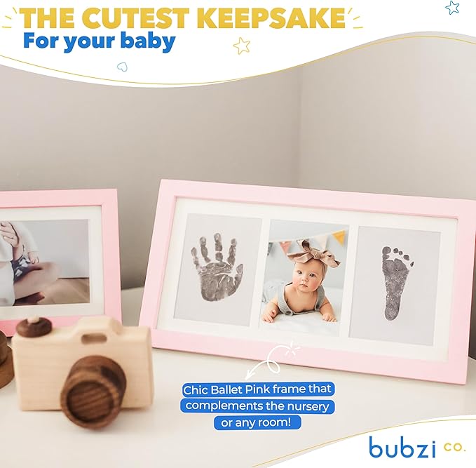 Bubzi Co Baby Handprint Kit & Footprint Photo Frame for Newborn Girls and Boys, Unique Baby Shower Gifts Set for Registry, Memorable Keepsake Decorations for Room Wall or Nursery Decor (Ballet Pink)-CubbioJoy