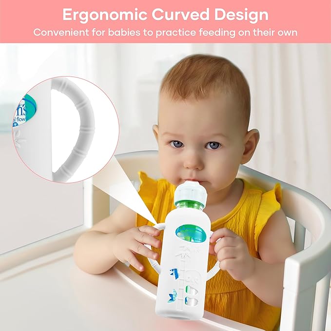 2 Pack Silicone Sleeves for Dr. Brown's Glass Baby Bottles, Anti Breakage Durable Baby Bottle Holder with Easy Grip Handles, Narrow Sleeve with a Cutout, Dishwasher/Freezer/Microwave Safe, 8 oz-CubbioJoy