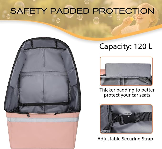 Car Seat Travel Bag for Airplane,Infant Seat Travel Bag with Shoulder Strap,Padded Car Seats Backpack with Reflective Stripes,Large Carseat Carrier Bag Travel Car Seat Cover,Flesh Pink-CubbioJoy