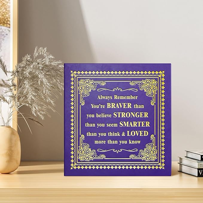 Inspirational Leather Photo Album,Magnetic Self-Stick Page Photo Album,Family Album,Hand Made DIY Albums Holds 3x5, 4x6, 5x7, 6x8 Photos (purple-always remember)-CubbioJoy