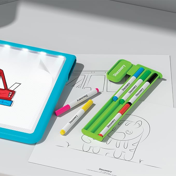 Discovery™ Glow Tracing Light-Up Art Tablet – Includes 10 Templates, 10 Blank Sheets, 6 Washable Markers| Writing Drawing Tablet for Kids| Craft Kit for Boys Girls| Doodle Board Drawing Pad Toy Gift-CubbioJoy