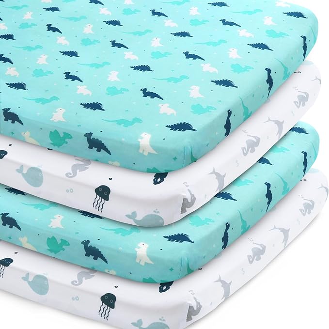 Bassinet Sheet 4 Pack for Baby Boys or Girls, Bassinet Sheets Ultra Soft Universal Fit for Most Rectangle, Oval, Hourglass Bassinet Mattress, Bassinet Sheets, Aqua-CubbioJoy