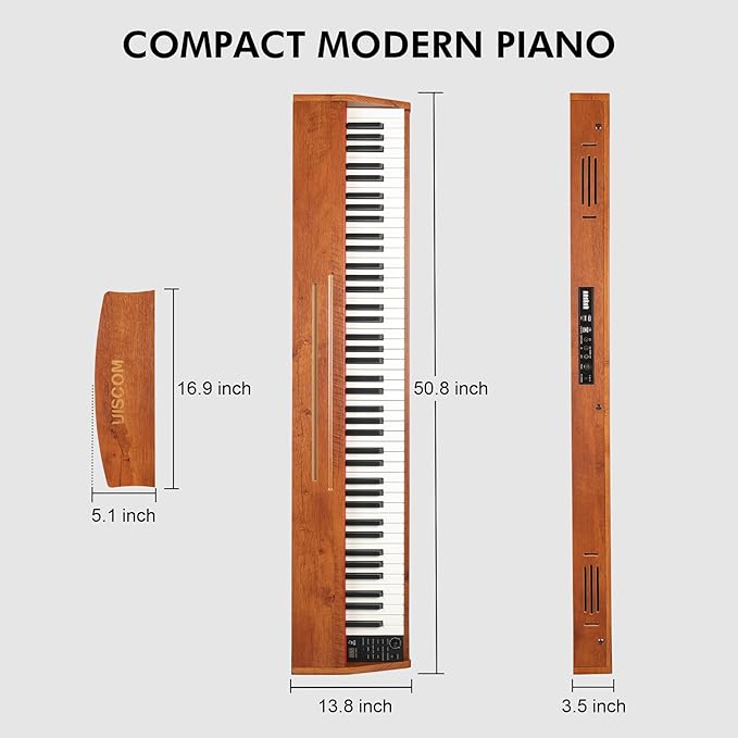 88 Key Digital Piano Keyboard for Beginners,Full Size Electric Piano Semi-Weighted Keyboard with Sheet Music Stand,Pedal,Headphone,Power Adapter,USB-MIDI Compatibility,Wood Grain Brown-CubbioJoy