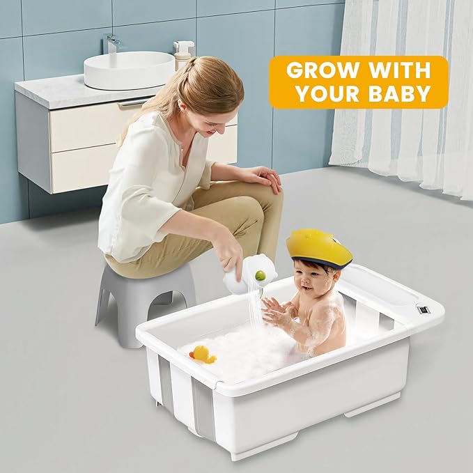 Collapsible Baby Bathtub with Smart Temperature Display, Portable Travel Bathtub, Ideal for 0-36 Months Infants-CubbioJoy