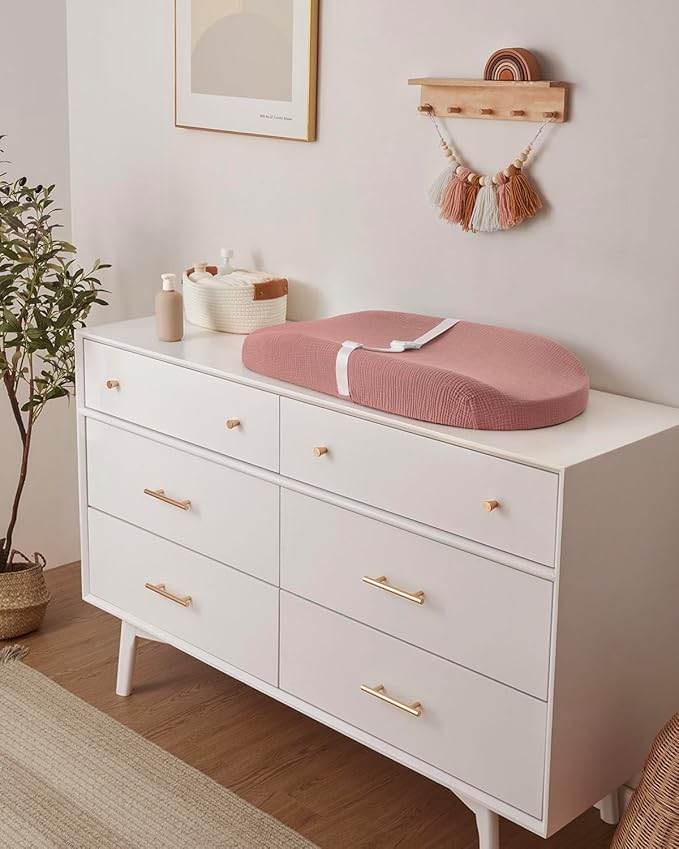 Blissful Diary Muslin Baby Changing Pad with Waterproof Lining Foam, Diaper Changing Table Pad with Cover for Dressers (Dusty Pink, Avocado)-CubbioJoy