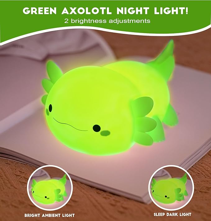 DREAMING MY DREAM Axolotl Night Light for Kids,Cute Axolotl Gifts lamp Rechargeable Light Table Bedside Lamp,LED Animal Silicone Nursery Night Lamp Cute Room Decor for Kids Girls Boys-CubbioJoy