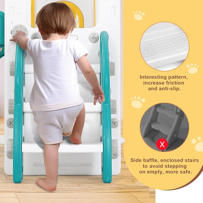 JOYLDIAS 9 in 1 Toddler Slide, Toddler Playground with Double Slides, Climber,Basketball Hoop,Tunnel, Telescope, Storage Space and Non-Slip Step, Indoor Outdoor Backyard Playset for Toddlers Age 1-3+-CubbioJoy