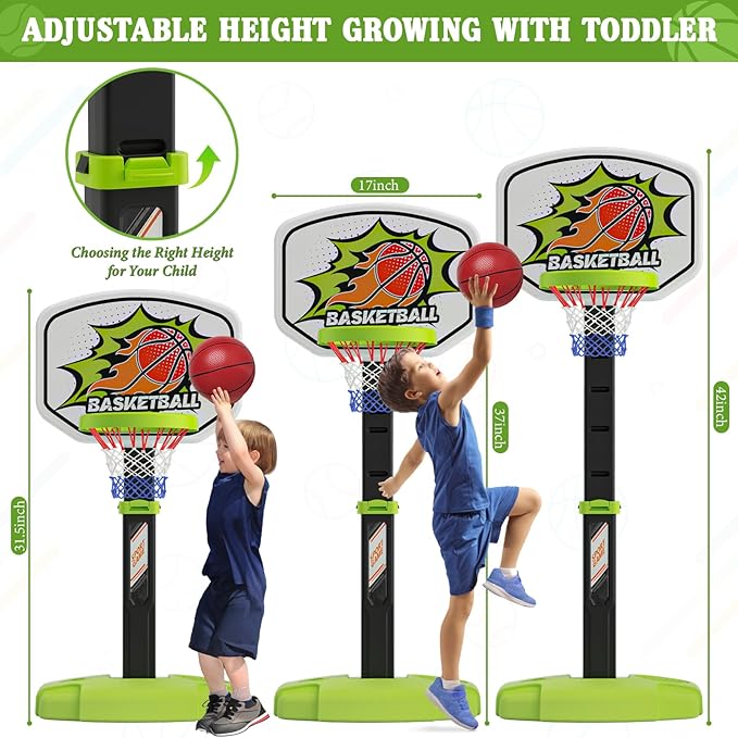 3 in 1 Toddler Basketball Hoop and Tee Ball Set for Boys: Kids Baseball Tee with Automatic Pitching Machine Adjustable Height Indoor and Outdoor Sports Toys Christmas Birthday Gifts for Boy Age 3-12-CubbioJoy