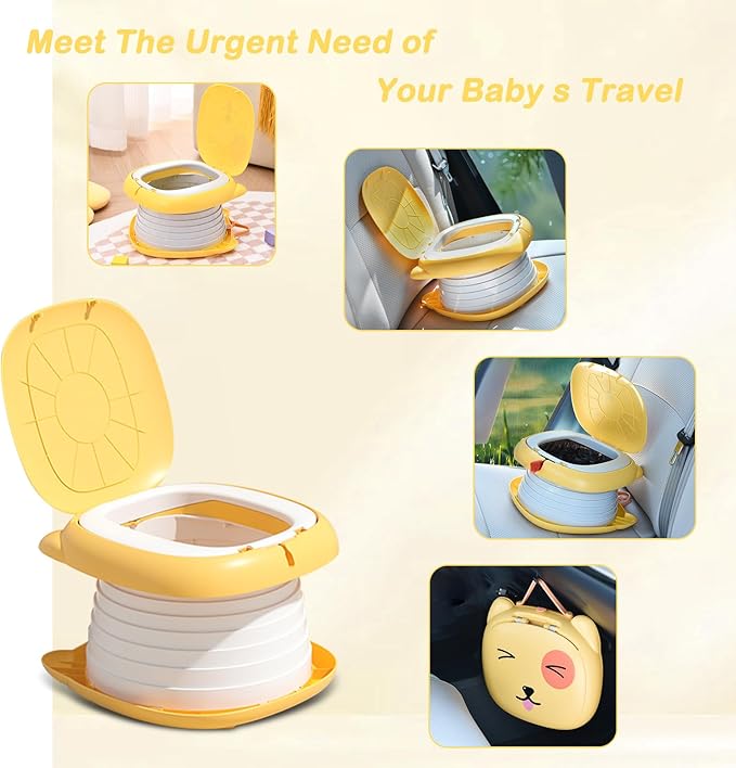 2025 Upgraded Portable Potty Training, Travel Potty for Toddler, portable toilet for kids Foldable, Apply to Seat Emergency Toilet for Camping, Outdoor,Car, Indoor (Yellow)-CubbioJoy