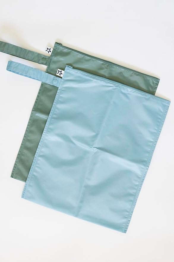 Tiny Twinkle Mess proof Waterproof Wet Dry Bag,2pk Reusable Wet Bags for Swimsuits&Baby Clothes,Leakproof Wet Bag,Waterproof Bag for Travel&Diaper bag,Wet Bags for Baby (Slate, Olive)-CubbioJoy
