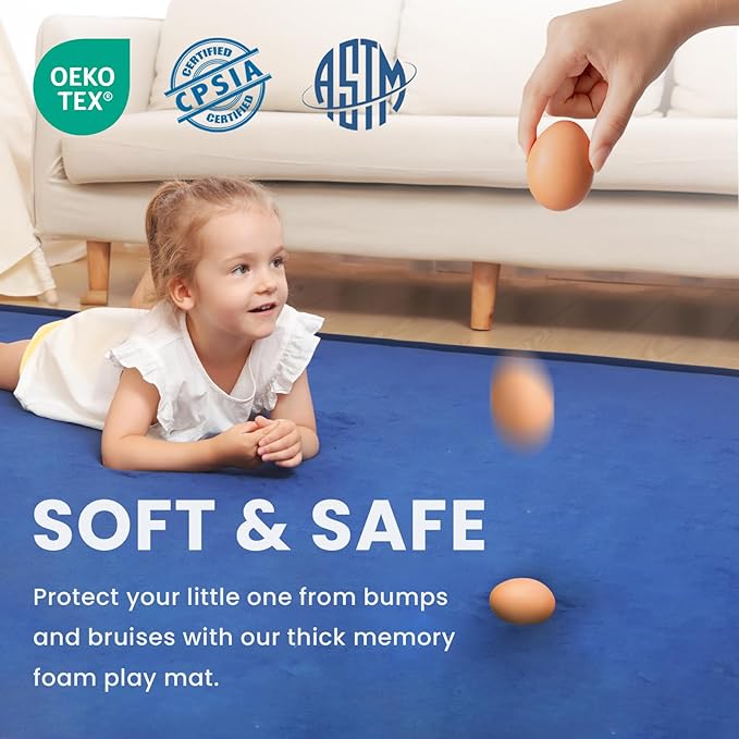 Baby Play Mat for Floor,1.3" Thick Memory foam Tummy Time Mat,Soft Coral Velvet Nursery Rug,Extra Large Non Slip for Toddlers,Infants,kids-CubbioJoy