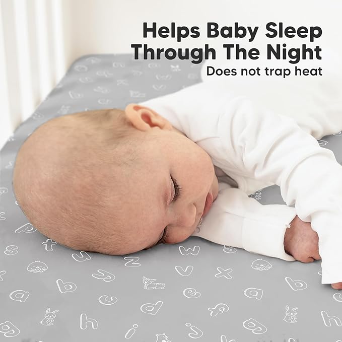 KeaBabies 2-Pack Organic Crib Sheets for Boys, Girls - 52x28 Fitted Crib Mattress Sheet Neutral, Breathable Jersey Cotton Cover for Baby Bed, Toddler Mattress, Soft & Cute Prints (ABC Land Cloud)-CubbioJoy