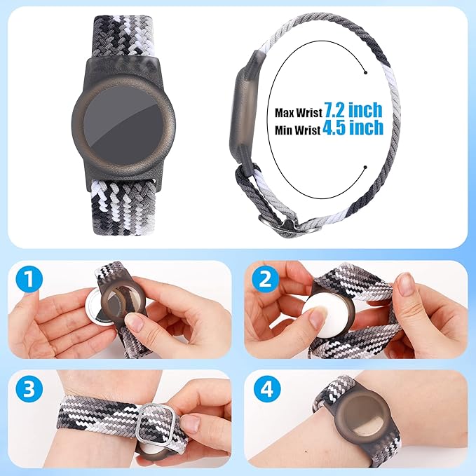 Bracelet for Kids Compatible with AirTag, Nylon Stretch Braided Air Tag Wristband, Protective Case for Airtag GPS Tracker Holder, Adjustable Elastic Watch Band for Toddler Child Elder (Rainbow)-CubbioJoy