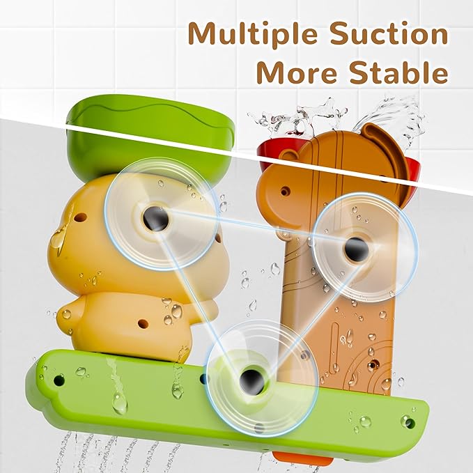 iPlay, iLearn Bath Toys for Toddlers 1-3, Baby Waterfall Bathtub Toy W/ Suction Cup, Kids Bath Tub Shower Playset, Infant Bathtime Fun Summer Pool Birthday Gift 18 24 Month, 2-4, 3-5 Year Old Girl Boy-CubbioJoy