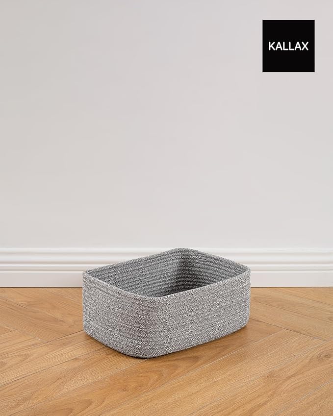 KALLAX Small Woven Basket, 13.5 x 9.5 x 5 Inches, Storage Basket for Organizing, Cute Small Rope Shelf Closet Cube Storage Bins Baskets for Shelves, Dog Toy Gift Baskets Empty, 3 Packs, Mixed Grey-CubbioJoy