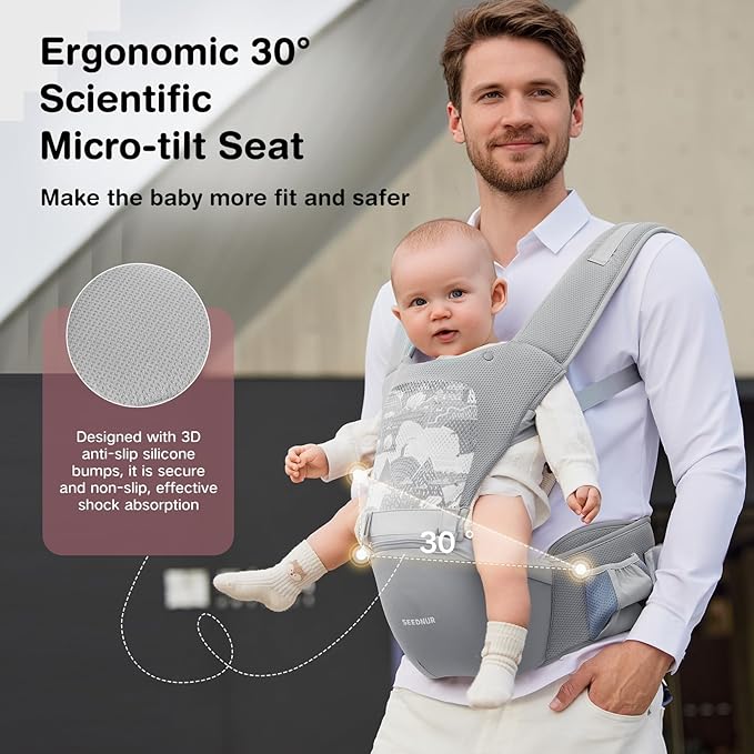 Baby Carrier with Hip Seat, SEEDNUR 6-in-1 Baby Carrier Newborn to Toddler, Ergonomic & Lightweight Toddler Carrier, Adjustable Baby Holder Carrier to Hands-Free Perfect for Travel and Shopping-CubbioJoy