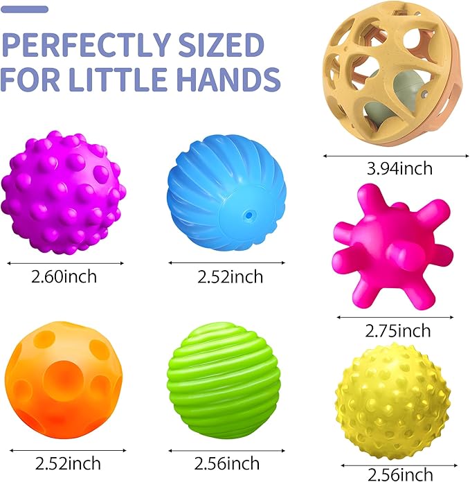 Montessori Toys Sensory Balls for Babies, Colorful Textured Sensory Toys for Babies 1-3, Hand Catching Baby Balls, Wheat Straw Baby Rattle Baby Toys Newborn Gifts for 6-12 Months-CubbioJoy