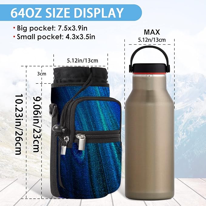 25/32/40/64oz Water Bottle Bag Holder Carrier-Insulated Crossbody Sling Case Sleeve with Strap & Pockets for Men Women Gym Cycling Travel Walking Hiking Camping-CubbioJoy