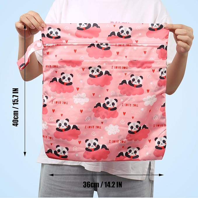 2pcs Cloth Diaper Wet Dry Bags, Waterproof Reusable Wet Bag with 2 Zipper Pockets & Handle, Washable Laundry Bags for Baby Adult Clothes Travel Beach Pool Daycare Yoga Gym Exercise Swimsuits,-CubbioJoy