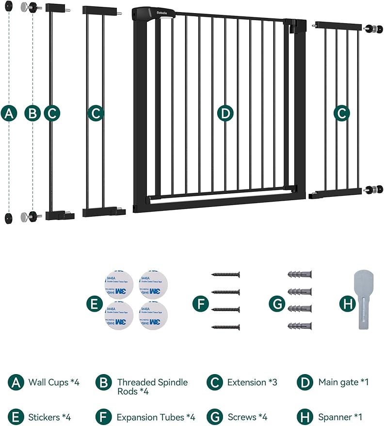 BABELIO 36-57" Extra Wide Baby/Dog Gate, Auto Close for The House, Stairs and Doorways, Pressure Mounted for Pet with Large Walk Thru Door, No Need Tools and Drilling, Black-CubbioJoy