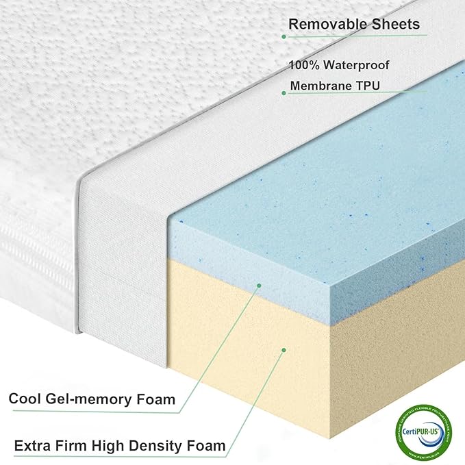 ANGELBLISS Pack and Play Mattress, 38 x 26 Pack N Play Mattress for Baby and Toddlers, Gel Memory Foam Mattress with Removable Cover, Dual Side Premium Playpen Mattress, BM-01-CubbioJoy