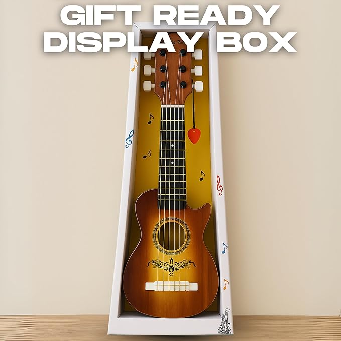 23" Acoustic Guitar, Kids 6 String Toy Guitar - Realistic Steel Strings - Beginner Practice First Musical Instrument for Children, Toddlers (Brown)-CubbioJoy