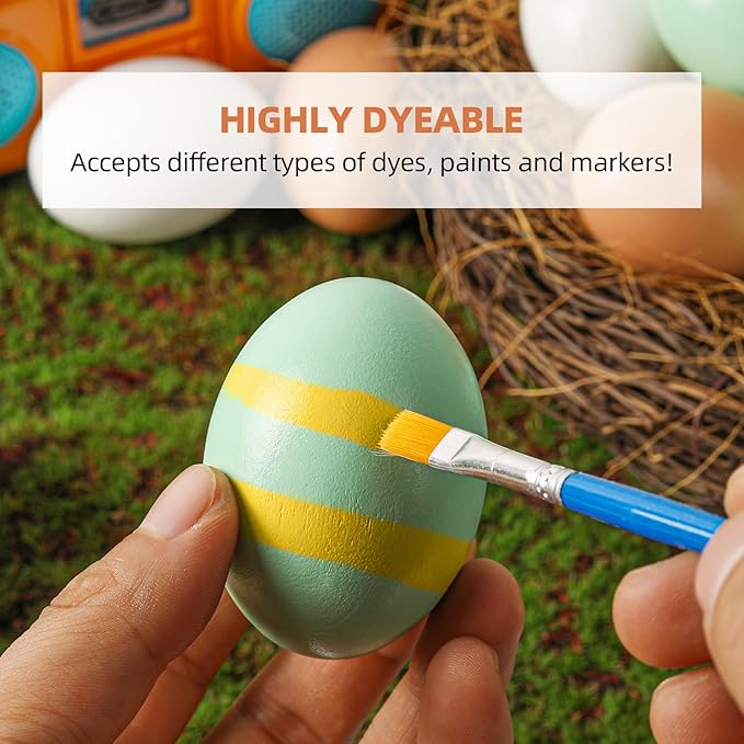 CALPALMY (24 Pieces) Hyper-Realistic Wooden Eggs - 3 Colors Wooden Fake Eggs for Easter, Painting, Decorating, Crafting, Fake Food, and Nest Box Training (8pcs Brown, 8pcs White, 8pcs Green)-CubbioJoy